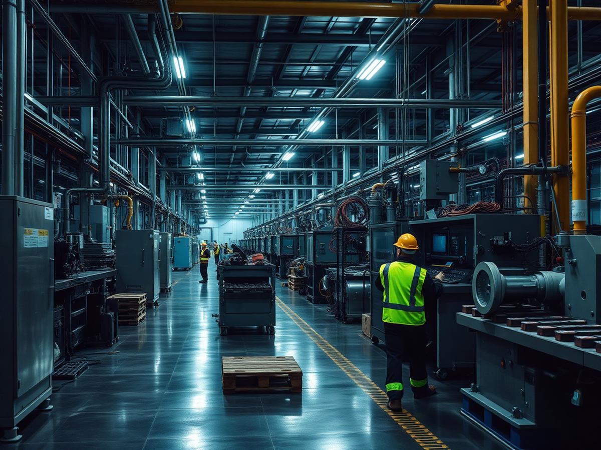 Planta industrial com operadores